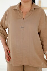 Hergestellt aus Baumwoll-Lycra-Stoff - Hemd und Hosenanzug - Hersteller von Damenbekleidung - 20402 | Echtes Textil - Thumbnail