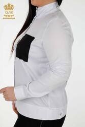 Damenbekleidung mit Hemdtaschendetails, hergestellt aus Baumwoll-Lycra-Stoff – 20309 | Echtes Textil - Thumbnail