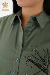 Kleid aus Baumwoll-Lycra-Stoff, Knopfdetaillierte Damenbekleidung – 20324 | Echtes Textil - Thumbnail