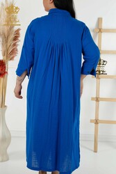Kleid aus Baumwoll-Lycra-Stoff, Knopfdetaillierte Damenbekleidung – 20405 | Echtes Textil - Thumbnail