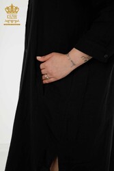 Kleid aus Baumwoll-Lycra-Stoff, Knopfdetaillierte Damenbekleidung – 20405 | Echtes Textil - Thumbnail