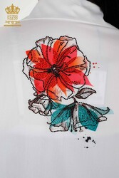 Hergestellt aus Baumwoll-Lycra-Stoff Hemd - Steinbestickt - Bunt Blumenmuster - Damenbekleidung – 20223 | Echtes Textil - Thumbnail