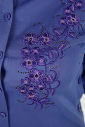 Hergestellt aus Baumwoll-Lycra-Stoff Hemd - Blumen bestickt - Stein bestickt - Damenbekleidung – 20395 | Echtes Textil - Thumbnail