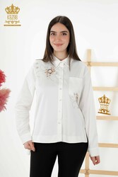 Hergestellt aus Baumwoll-Lycra-Stoff Hemd - Hersteller von Damenbekleidung mit Blumendetails – 20248 | Echtes Textil - Thumbnail
