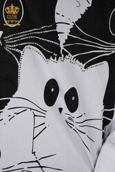 Hergestellt aus Baumwoll-Lycra-Stoff Hemd - Katzenmuster - Stein bestickt - Damenbekleidung – 20318 | Echtes Textil - Thumbnail
