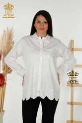 Hemden aus Baumwoll-Lycra-Stoff mit Blumenstickerei Hersteller von Damenbekleidung - 20412 | Echtes Textil - Thumbnail