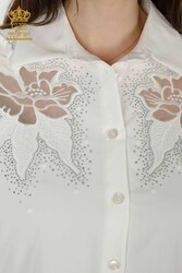 Hemden aus Baumwoll-Lycra-Stoff mit Blumenstickerei Hersteller von Damenbekleidung - 20253 | Echtes Textil - Thumbnail