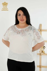 Realizzato con Tessuto in Viscosa Blusa - Manica Corta - Abbigliamento Donna - 79049 | Tessuto reale - Thumbnail