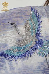 Blusa Prodotta Con Tessuto In Viscosa Ricamato Pietre Modellato Uccelli Abbigliamento Donna - 79124 | Tessuto reale - Thumbnail