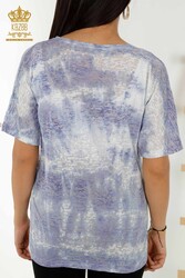Blusa Prodotta Con Tessuto In Viscosa Ricamato Pietre Modellato Uccelli Abbigliamento Donna - 79124 | Tessuto reale - Thumbnail