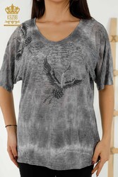 Blusa Prodotta Con Tessuto In Viscosa Ricamato Pietre Modellato Uccelli Abbigliamento Donna - 79124 | Tessuto reale - Thumbnail