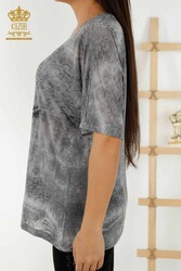 Blusa Prodotta Con Tessuto In Viscosa Ricamato Pietre Modellato Uccelli Abbigliamento Donna - 79124 | Tessuto reale - Thumbnail