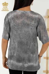 Blusa Prodotta Con Tessuto In Viscosa Ricamato Pietre Modellato Uccelli Abbigliamento Donna - 79124 | Tessuto reale - Thumbnail