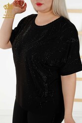 Blusa Prodotta con Tessuto Viscosa Fantasia Fiori Ricamata Crystal Stone Abbigliamento Donna - 79223 | Tessuto reale - Thumbnail