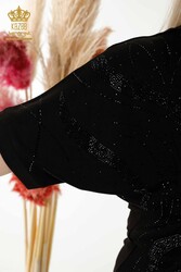 Blusa Prodotta con Tessuto Viscosa Fantasia Fiori Ricamata Crystal Stone Abbigliamento Donna - 79223 | Tessuto reale - Thumbnail