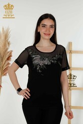 Blusa Prodotta con Tessuto in Viscosa Colletto Ciclismo Abbigliamento Donna - 79106 | Tessuto reale - Thumbnail