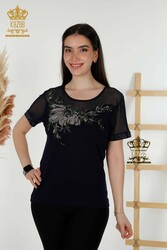 Blusa Prodotta con Tessuto in Viscosa Colletto Ciclismo Abbigliamento Donna - 79106 | Tessuto reale - Thumbnail