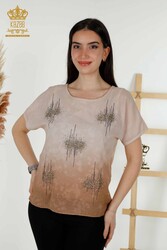 Camicetta realizzata in tessuto di viscosa Produttore di abbigliamento femminile ricamato in pietra - 79174 | Tessuto reale - Thumbnail