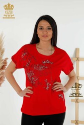 Camicetta realizzata in tessuto di viscosa Produttore di abbigliamento femminile ricamato in pietra - 79066 | Tessuto reale - Thumbnail