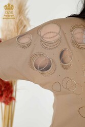 Camicetta realizzata in tessuto di viscosa Produttore di abbigliamento femminile ricamato in pietra - 79094 | Tessuto reale - Thumbnail
