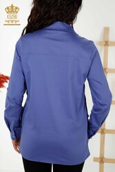 Chemise en tissu de coton lycra - Motif d'oiseau - Vêtements pour femmes brodés de pierres colorées - 20229 | Vrai textile - Thumbnail