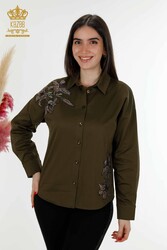 Fabriqué avec du tissu en coton lycra Chemise - Pierre brodée - Fabricant de vêtements pour femmes - 20252 | Vrai textile - Thumbnail