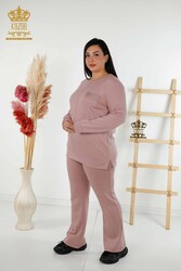Combinaison de survêtement Scuba et Two Yarn Pocket Stone brodé Fabricant de vêtements pour femmes - 20398 | Vrai textile - Thumbnail