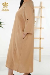 Robe en coton lycra tissu demi-bouton détaillé vêtements pour femmes - 20384 | Vrai textile - Thumbnail