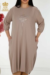 Robe fabriquée avec du tissu en coton lycra avec texte détaillé Vêtements pour femmes - 20331 | Vrai textile - Thumbnail