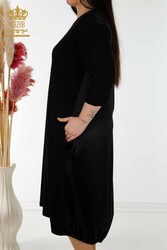 Robe fabriquée avec du tissu en coton lycra avec texte détaillé Vêtements pour femmes - 20331 | Vrai textile - Thumbnail