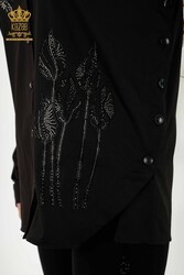 Chemise en tissu de coton lycra à motifs de fleurs brodés de pierres de cristal Vêtements pour femmes - 20297 | Vrai textile - Thumbnail