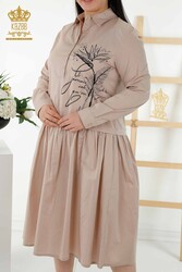 Robe en tissu de coton lycra Bouton Détaillé Vêtements pour femmes - 20324 | Vrai textile - Thumbnail