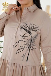 Robe en tissu de coton lycra Bouton Détaillé Vêtements pour femmes - 20324 | Vrai textile - Thumbnail
