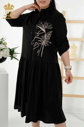 Robe en tissu de coton lycra Bouton Détaillé Vêtements pour femmes - 20324 | Vrai textile - Thumbnail