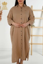 Robe en tissu de coton lycra Bouton Détaillé Vêtements pour femmes - 20405 | Vrai textile - Thumbnail