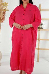 Robe en tissu de coton lycra Bouton Détaillé Vêtements pour femmes - 20405 | Vrai textile - Thumbnail