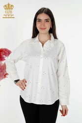 Chemises en tissu de coton lycra avec broderie de fleurs Fabricant de vêtements pour femmes - 20350 | Vrai textile - Thumbnail