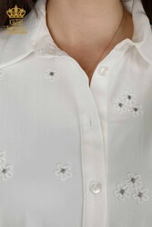 Chemises en tissu de coton lycra avec broderie de fleurs Fabricant de vêtements pour femmes - 20350 | Vrai textile - Thumbnail