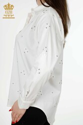 Chemises en tissu de coton lycra avec broderie de fleurs Fabricant de vêtements pour femmes - 20350 | Vrai textile - Thumbnail