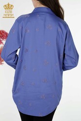 Chemises en tissu de coton lycra avec broderie de fleurs Fabricant de vêtements pour femmes - 20350 | Vrai textile - Thumbnail