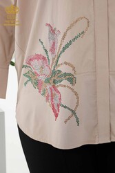 Chemises fabriquées avec du tissu en coton lycra Fabricant de vêtements pour femmes à motifs floraux - 17053 | Vrai textile - Thumbnail