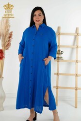 Abito in tessuto Lycra di cotone Bottoni dettagliati Abbigliamento donna - 20405 | Tessuto reale - Thumbnail