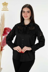 Camicie in tessuto Lycra di cotone con ricamo floreale Produttore di abbigliamento femminile - 20253 | Tessuto reale - Thumbnail