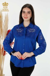 Camicie in tessuto Lycra di cotone con ricamo floreale Produttore di abbigliamento femminile - 20253 | Tessuto reale - Thumbnail