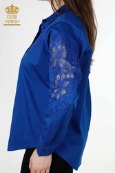 Camicie in tessuto Lycra di cotone con ricamo floreale Produttore di abbigliamento femminile - 20253 | Tessuto reale - Thumbnail