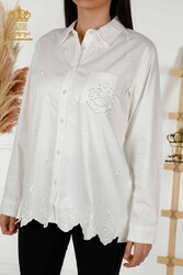 Camicie in tessuto Lycra di cotone con ricami floreali Produttore di abbigliamento femminile - 20412 | Tessuto reale - Thumbnail