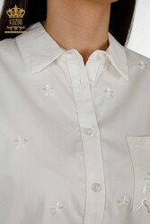 Camicie in tessuto Lycra di cotone con ricami floreali Produttore di abbigliamento femminile - 20412 | Tessuto reale - Thumbnail