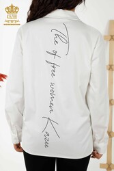 Camicia in tessuto Lycra di cotone con motivo floreale ricamato con pietre di cristallo Abbigliamento donna - 20297 | Tessuto reale - Thumbnail