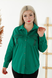 Tessuto Lycra Cotone Camicia - Cristalli Pietre Ricamate - Tasche - Abbigliamento Donna - 20239 | Tessuto reale - Thumbnail