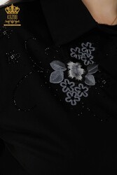 Prodotto con tessuto Lycra di cotone - Camicia - Dettagli floreali - Produttore di abbigliamento femminile - 20248 | Tessuto reale - Thumbnail